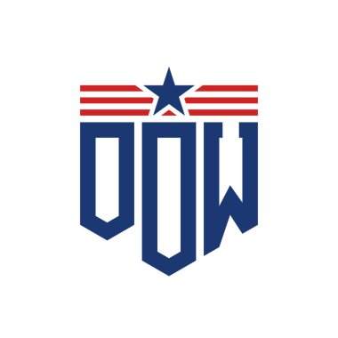 Patriotic OOW Logo with Star and American Flag Straps. Letter OOW Logo with USA Flag clipart