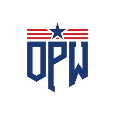 Yıldız ve Amerikan Bayrak Kayışlı Vatansever OPW logosu. ABD Bayrağı ile OPW Logosu