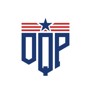 Yıldız ve Amerikan Bayrak Kayışlı Vatansever OQP logosu. ABD Bayrağı ile OQP Logosu