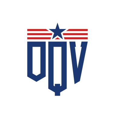 Yıldız ve Amerikan Bayrak Kayışlı Vatansever OQV logosu. ABD Bayrağı ile OQV Logosu