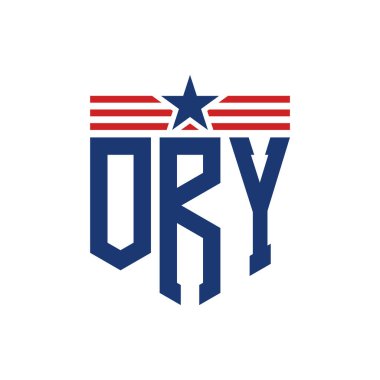 Patriotic ORY Logo with Star and American Flag Straps. Letter ORY Logo with USA Flag clipart