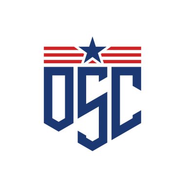 Star ve American Flag Straps 'li Vatansever OSC logosu. ABD Bayrağıyla Harf OSC Logosu