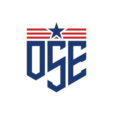 Yıldız ve Amerikan Bayrak Kayışlı Yurtsever OSE logosu. ABD Bayrağı ile OSE Logosu
