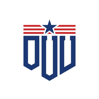 Patriotic OUU Logo with Star and American Flag Straps. Letter OUU Logo with USA Flag clipart