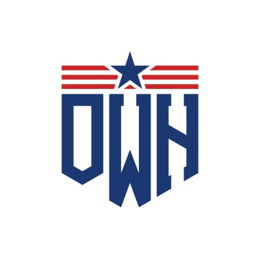 Yıldız ve Amerikan Bayrak Kayışlı Vatansever OWH logosu. ABD Bayrağı ile OWH Logosu