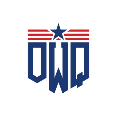 Yıldız ve Amerikan Bayrak Kayışlı Vatansever OWQ logosu. USA Flag ile OWQ logosu