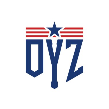 Yıldız ve Amerikan Bayrak Kayışlı Yurtsever OYZ logosu. ABD Bayrağıyla OYZ Logosu