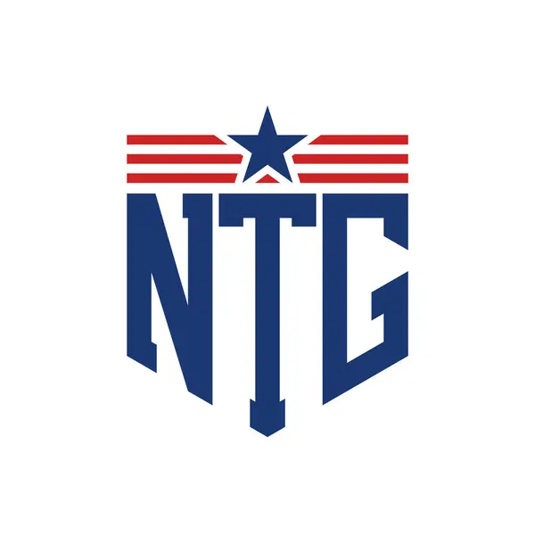 stock vector Patriotic NTG Logo with Star and American Flag Straps. Letter NTG Logo with USA Flag