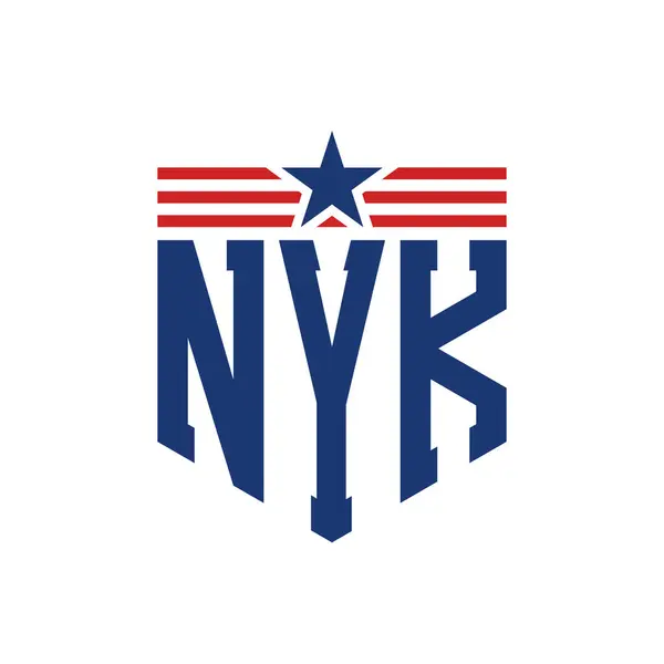 Stock vector Patriotic NYK Logo with Star and American Flag Straps. Letter NYK Logo with USA Flag