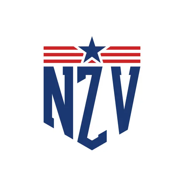 stock vector Patriotic NZV Logo with Star and American Flag Straps. Letter NZV Logo with USA Flag