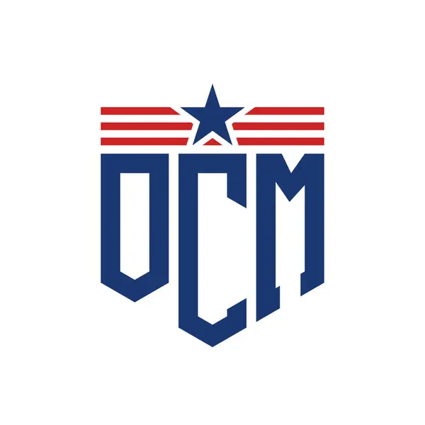 stock vector Patriotic OCM Logo with Star and American Flag Straps. Letter OCM Logo with USA Flag