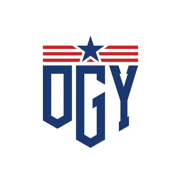 stock vector Patriotic OGY Logo with Star and American Flag Straps. Letter OGY Logo with USA Flag