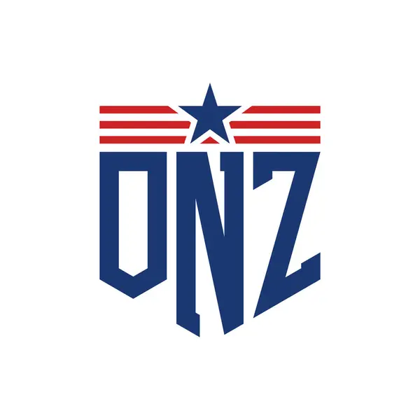 stock vector Patriotic ONZ Logo with Star and American Flag Straps. Letter ONZ Logo with USA Flag