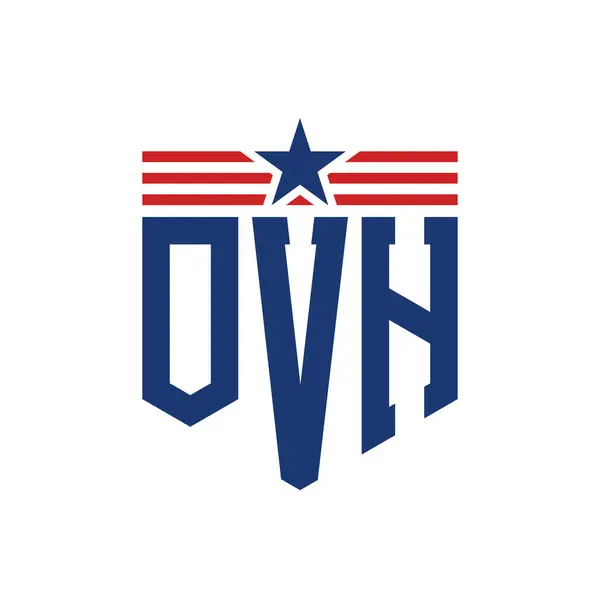 stock vector Patriotic OVH Logo with Star and American Flag Straps. Letter OVH Logo with USA Flag