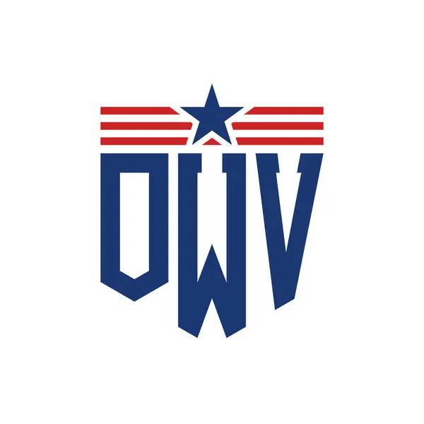 stock vector Patriotic OWV Logo with Star and American Flag Straps. Letter OWV Logo with USA Flag