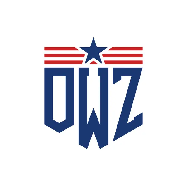 stock vector Patriotic OWZ Logo with Star and American Flag Straps. Letter OWZ Logo with USA Flag