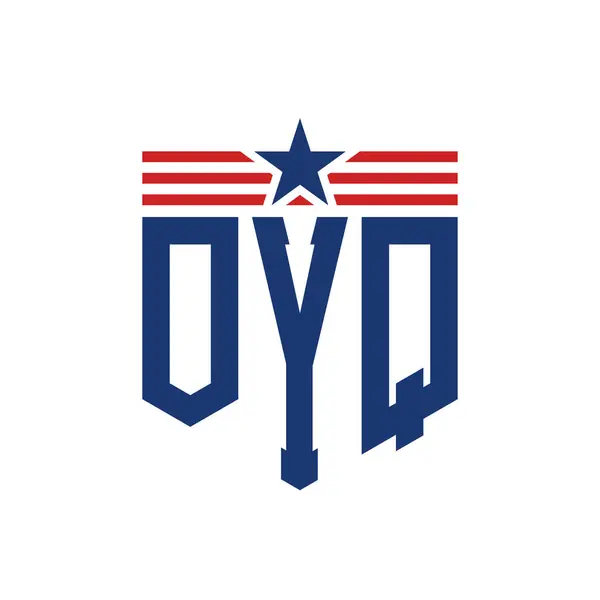 Stock vector Patriotic OYQ Logo with Star and American Flag Straps. Letter OYQ Logo with USA Flag