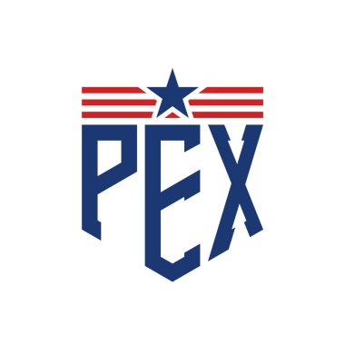 Yıldız ve Amerikan Bayrak Kayışlı Vatansever PEX logosu. ABD Bayrağı ile PEX Logosu