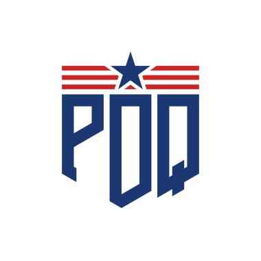 Yıldız ve Amerikan Bayrak Kayışlı Vatansever PDQ logosu. USA Flag ile Harf PDQ logosu