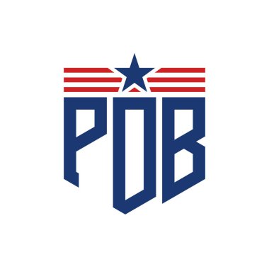 Patriotic PDB Logo with Star and American Flag Straps. Letter PDB Logo with USA Flag clipart