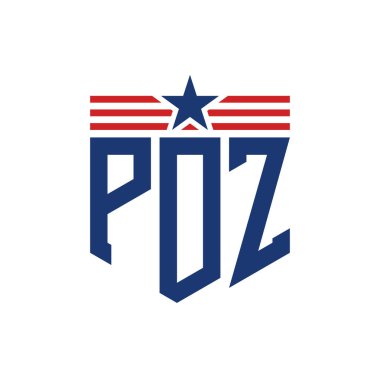 Yıldız ve Amerikan Bayrak Kayışlı Vatansever PDZ logosu. USA Flag ile PDZ Logosu