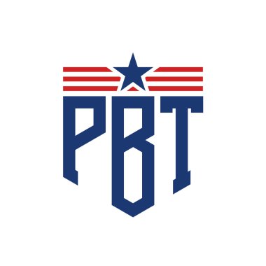 Patriotic PBT Logo with Star and American Flag Straps. Letter PBT Logo with USA Flag clipart