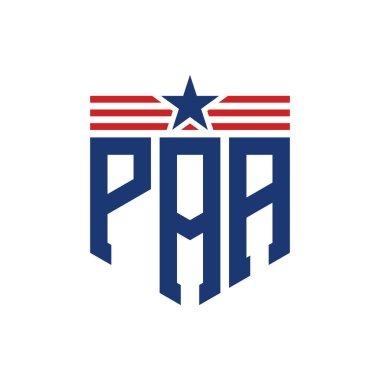 Yıldız ve Amerikan Bayrak Kayışlı Yurtsever PAA logosu. USA Flag 'lı Mektup PAA logosu