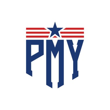 Star ve American Flag Straps 'li Vatansever PMY logosu. USA Flag ile PMY Logosu