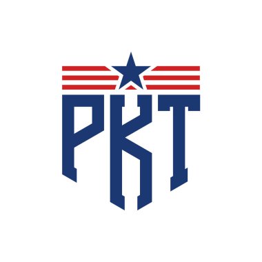 Yıldız ve Amerikan Bayrak Kayışlı Vatansever PKT logosu. ABD Bayrağı ile Harf PKT Logosu