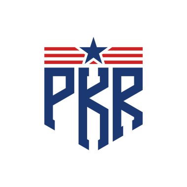 Yıldız ve Amerikan Bayrak Kayışlı Vatansever PKR logosu. ABD Bayrağı ile PKR Harfi Logosu