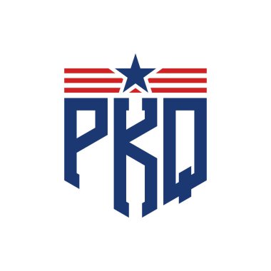 Yıldız ve Amerikan Bayrak Kayışlı Vatansever PKQ logosu. ABD Bayrağı ile PKQ Harfi Logosu