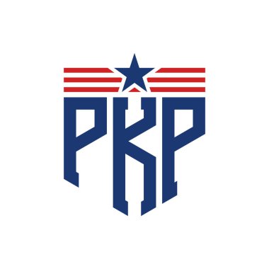 Yıldız ve Amerikan Bayrak Kayışlı Vatansever PKP logosu. ABD Bayrağı ile PKP Harfi Logosu