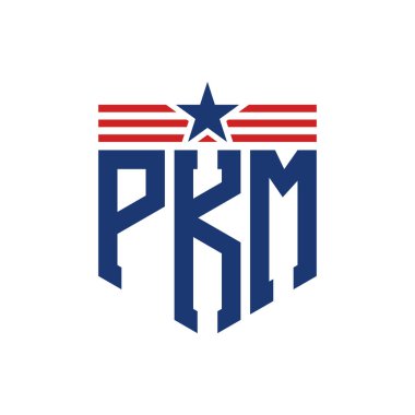 Yıldız ve Amerikan Bayrak Kayışlı Yurtsever PKM logosu. USA Flag ile Harf PKM Logosu