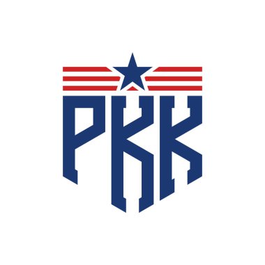 Patriotic PKK Logo with Star and American Flag Straps. Letter PKK Logo with USA Flag clipart