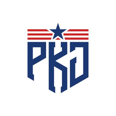 Yıldız ve Amerikan Bayrak Kayışlı Vatansever PKJ logosu. ABD Bayrağı ile PKJ Mektubu
