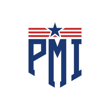 Yıldız ve Amerikan Bayrak Kayışlı Vatansever PMI logosu. USA Flag ile PMI Logosu