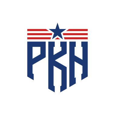 Yıldız ve Amerikan Bayrak Kayışlı Vatansever PKH logosu. ABD Bayrağı ile Harf PKH logosu