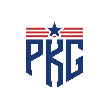 Yıldız ve Amerikan Bayrak Kayışlı Vatansever PKG logosu. ABD Bayrağı ile Harf PKG logosu