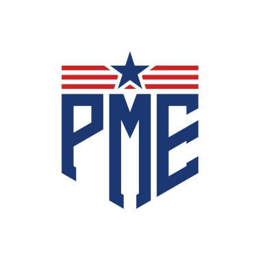 Yıldız ve Amerikan Bayrak Kayışlı Vatansever PME logosu. USA Flag ile PME Harfi Logosu