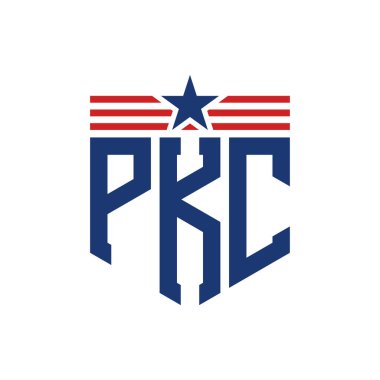 Patriotic PKC Logo with Star and American Flag Straps. Letter PKC Logo with USA Flag clipart