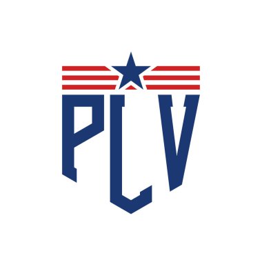 Yıldız ve Amerikan Bayrak Kayışlı Vatansever PLV logosu. ABD Bayrağı ile PLV Logosu