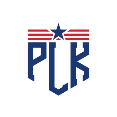 Yıldız ve Amerikan Bayrak Kayışlı Vatansever PLK logosu. ABD Bayrağı ile PLK Harfi Logosu