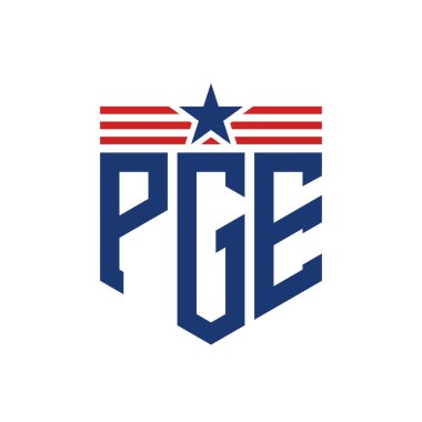 Yıldız ve Amerikan Bayrak Kayışlı Vatansever PGE logosu. USA Flag ile Harf PGE Logosu