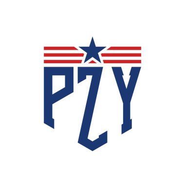 Yıldız ve Amerikan Bayrak Kayışlı Vatansever PZY logosu. ABD Bayrağı ile PZY Harfi Logosu