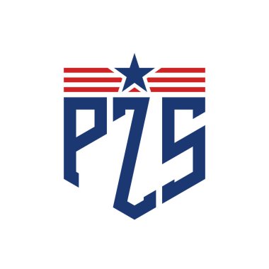 Yıldız ve Amerikan Bayrak Kayışlı Vatansever PZS logosu. ABD Bayrağı ile PZS Harfi Logosu