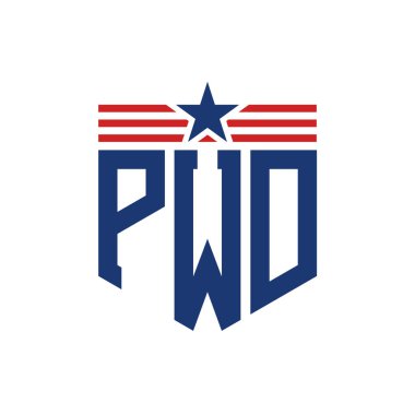 Yıldız ve Amerikan Bayrak Kayışlı Vatansever PWD logosu. ABD Bayrağı ile PWD Logosu