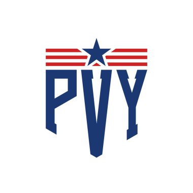 Yıldız ve Amerikan Bayrak Kayışlı Vatansever PVY logosu. USA Flag ile PVY Logosu