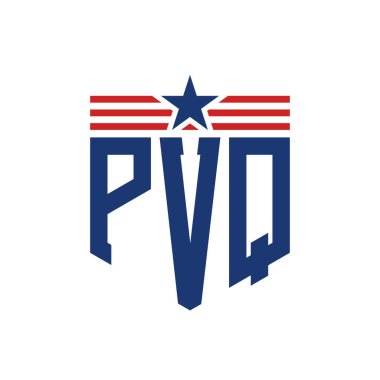 Yıldız ve Amerikan Bayrak Kayışlı Vatansever PVQ logosu. ABD Bayrağı ile PVQ harfi logosu