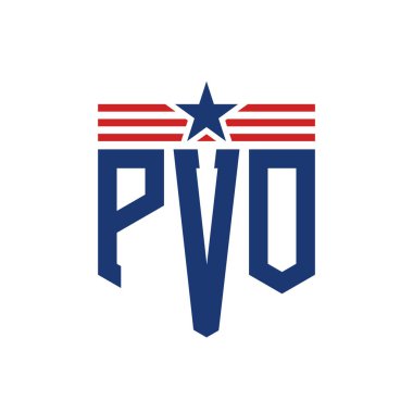 Yıldız ve Amerikan Bayrak Kayışlı Vatansever PVO logosu. USA Flag ile PVO Logosu