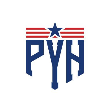 Yıldız ve Amerikan Bayrak Kayışlı Vatansever PYH logosu. ABD Bayrağı ile PYH harfi logosu